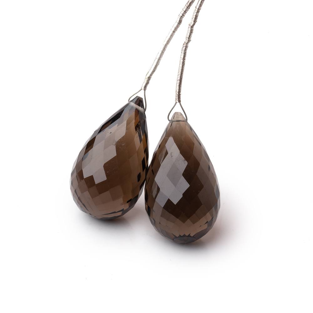 24-25mm Smoky Quartz Faceted Tear Drop Focals Set of 2 Beads