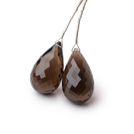 24-25mm Smoky Quartz Faceted Tear Drop Focals Set of 2 Beads