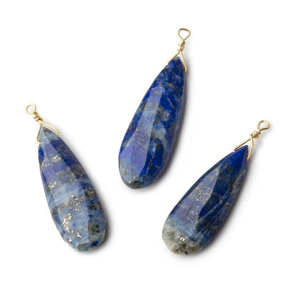 24-26mm Lapis Lazuli Vermeil Wire Wrapped Faceted Pear Focal 1 Piece