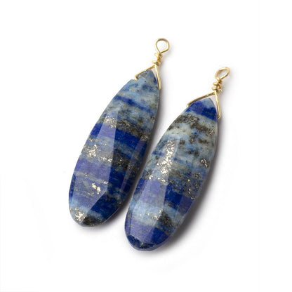 24-26mm Lapis Lazuli Vermeil Wire Wrapped Faceted Pear Set of 2 Focal Beads