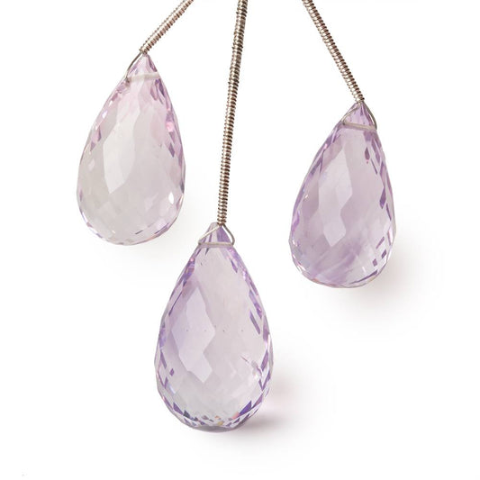 24-26mm Pink Amethyst Faceted Tear Drop Set of 3 Focal Beads
