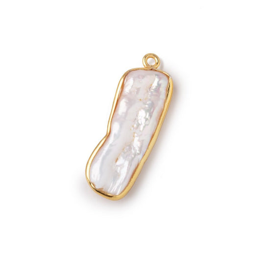24-26mm Vermeil Bezel Pink Biwa Pearl Pendant 1 Piece