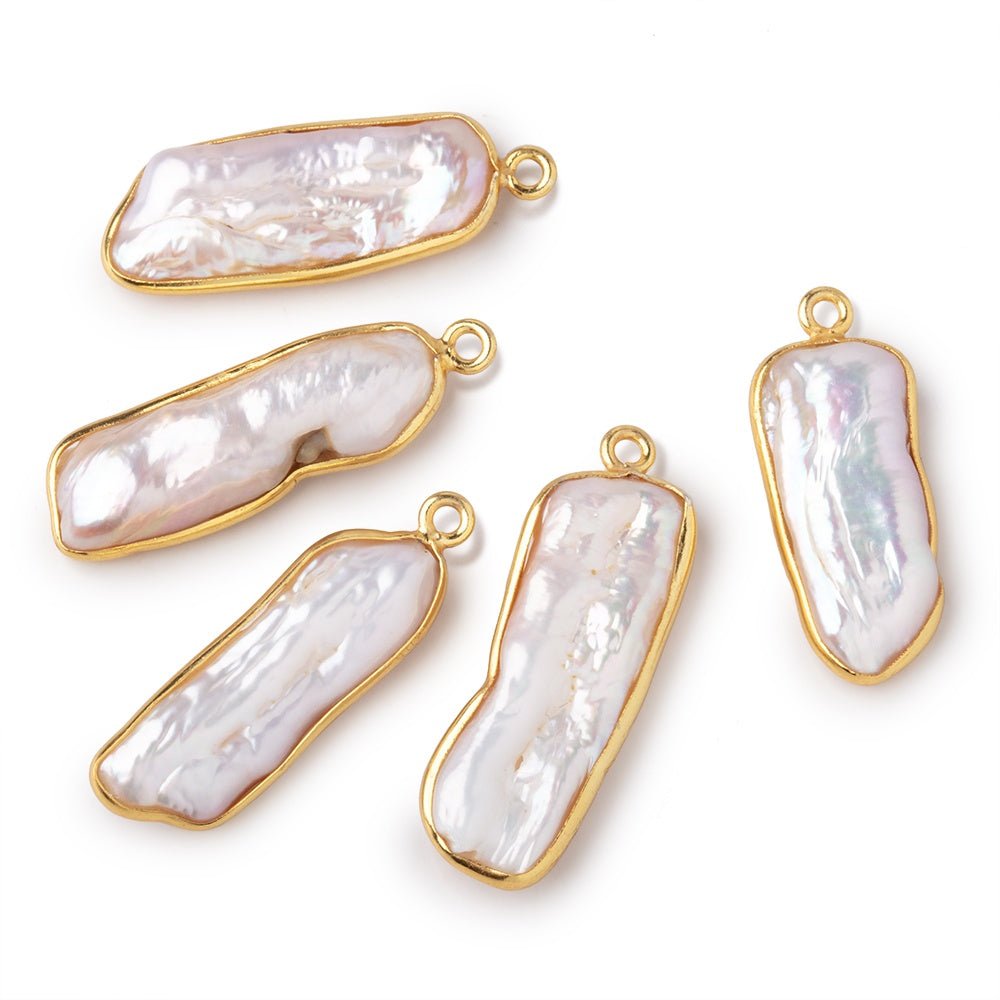 24-26mm Vermeil Bezel Pink Biwa Pearl Pendant 1 Piece