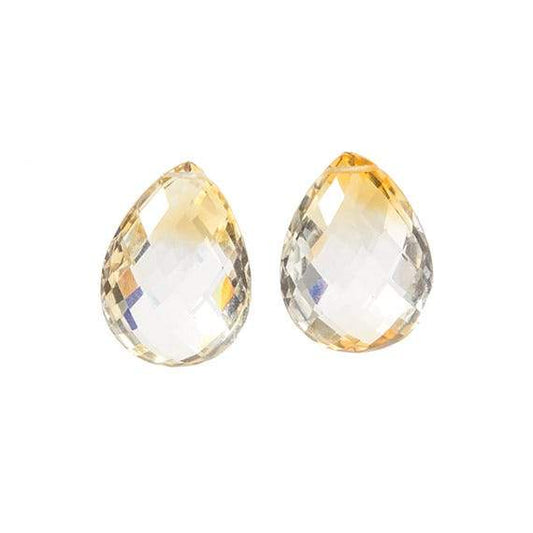 24.5x17.5mm Citrine faceted pear focal Bead Set of 2