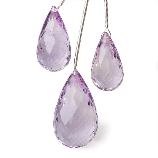 24x13-31x17mm Pink Amethyst Faceted Tear Drop Focal Beads Set of 3 AA