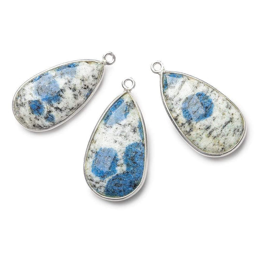 24x14mm .925 Silver Bezel K2 Granite & Azurite faceted Pear Pendant 1 piece