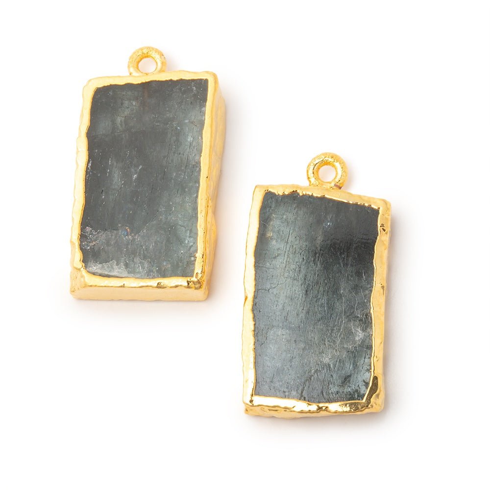 24x15mm Gold Leafed Moss Aquamarine Slice Pendant Focal Set of 2