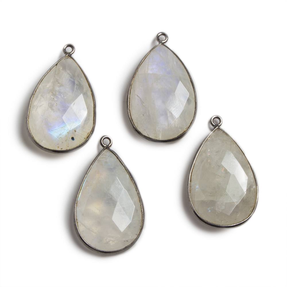 21-25mm Black Gold Bezeled Rainbow Moonstone Pear Focal Pendant 1 pc