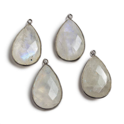 21-25mm Black Gold Bezeled Rainbow Moonstone Pear Focal Pendant 1 pc