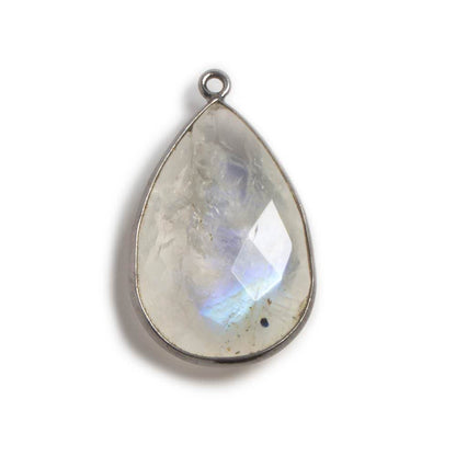 21-25mm Black Gold Bezeled Rainbow Moonstone Pear Focal Pendant 1 pc