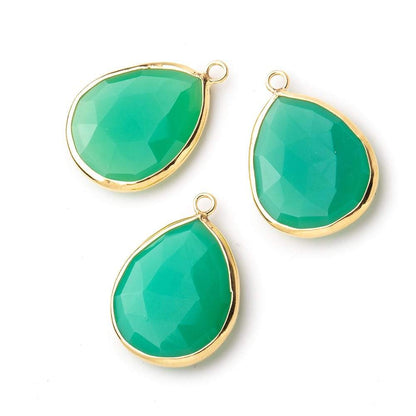 24x16mm Vermeil Bezeled Green Onyx faceted Pear Focal Pendant 1 piece