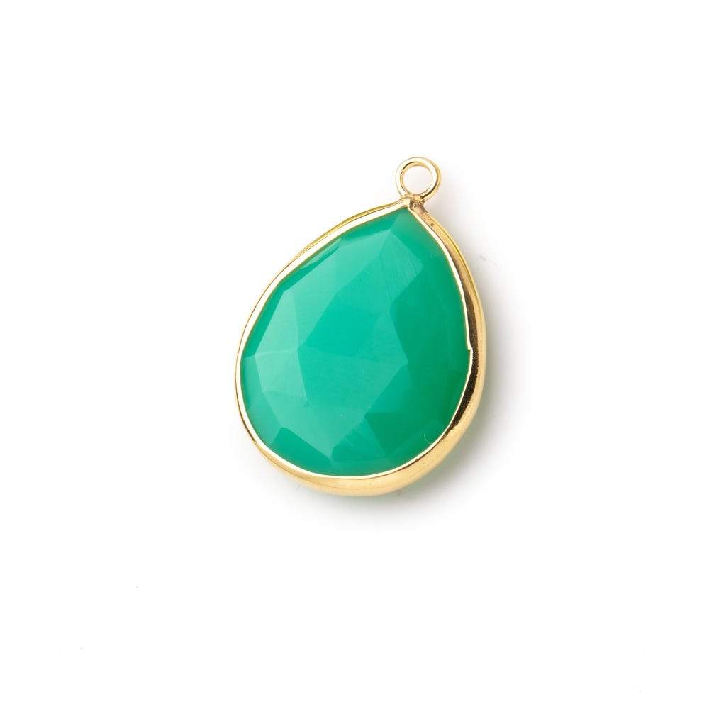 24x16mm Vermeil Bezeled Green Onyx faceted Pear Focal Pendant 1 piece