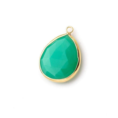 24x16mm Vermeil Bezeled Green Onyx faceted Pear Focal Pendant 1 piece