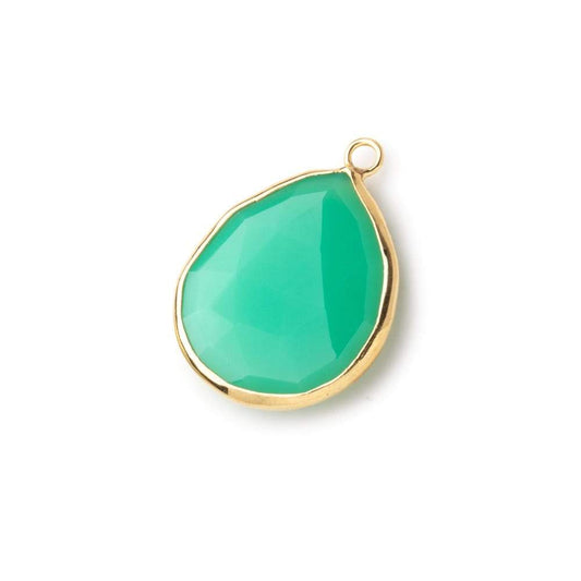 24x16mm Vermeil Bezeled Mint Green Onyx faceted Pear Focal Pendant 1 piece