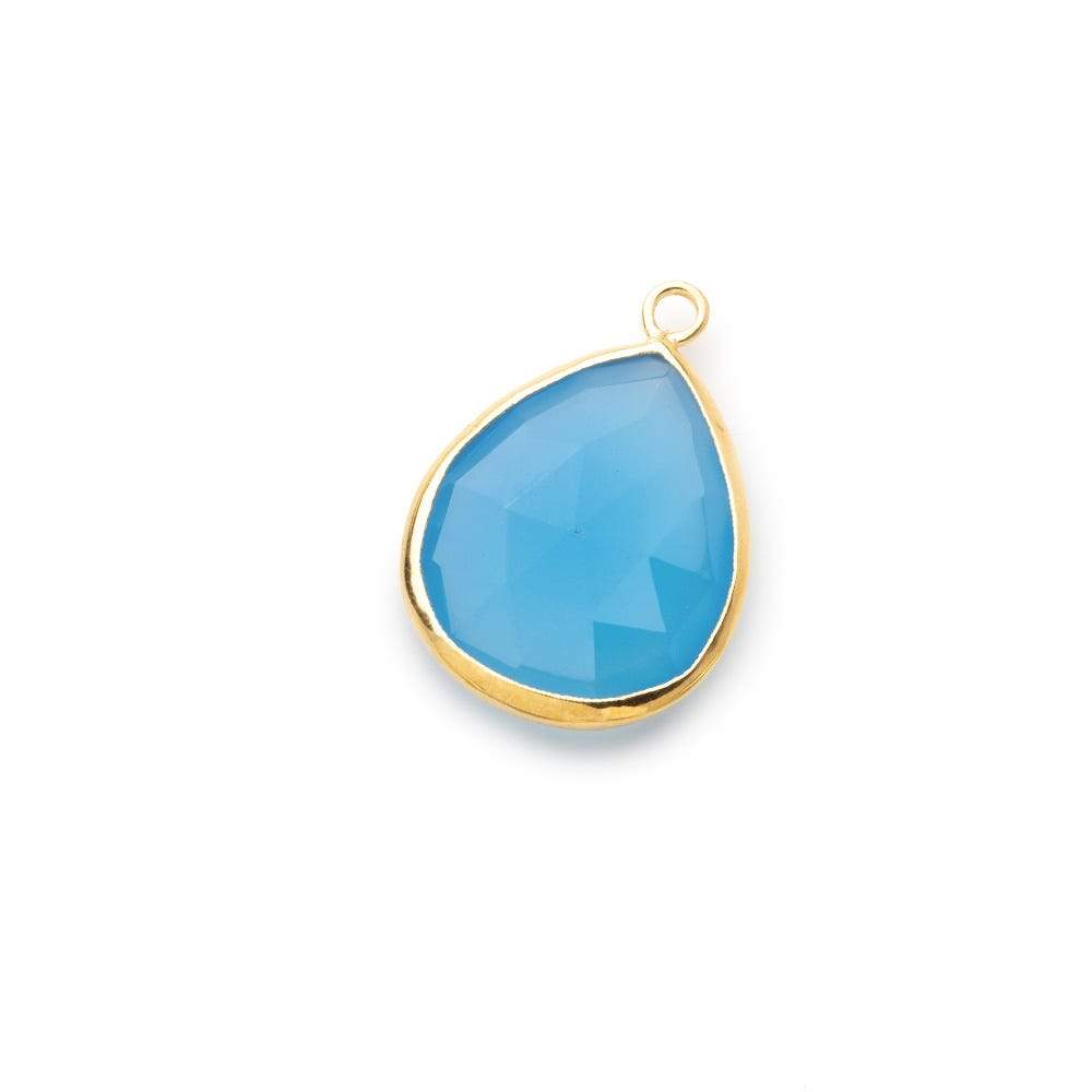 24x16mm Vermeil Bezeled Santorini Blue Chalcedony faceted Pear Focal Pendant 1 piece