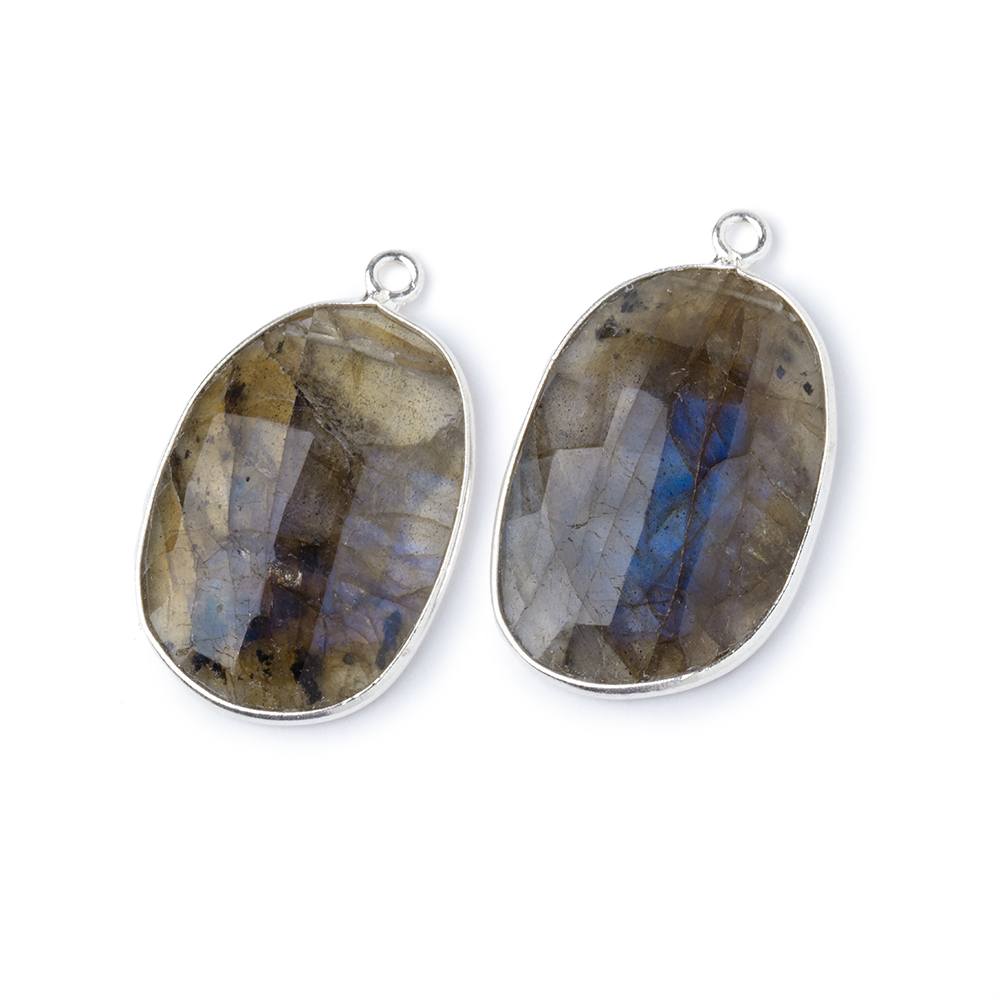 24x17mm .925 Silver Bezel Labradorite Faceted Freeform Set of 2 Pendants