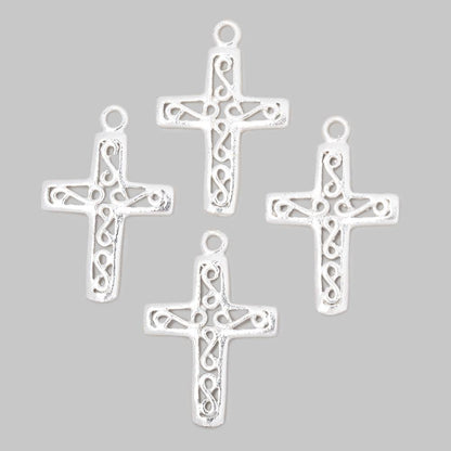 24x18mm Filigree Cross Pendant Charm Set of 4 pieces