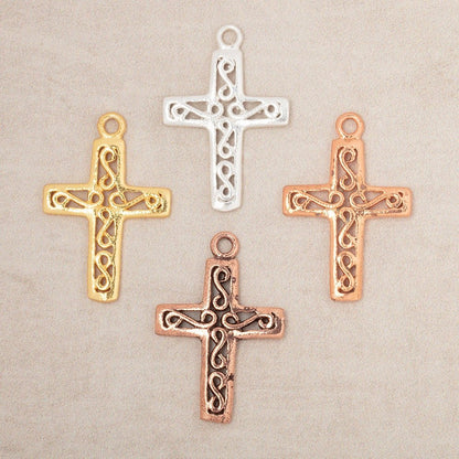 24x18mm Filigree Cross Pendant Charm Set of 4 pieces
