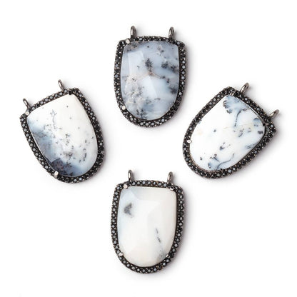 24x19mm Black Gold & Black CZ Bezel Dendritic Opal Shield Connector 1 piece