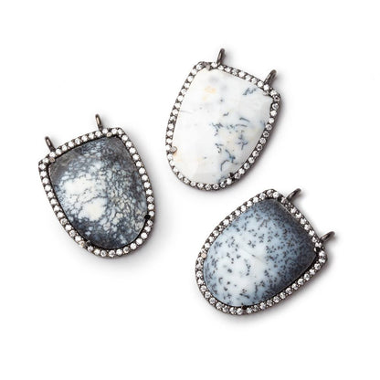 24x19mm Black Gold CZ Bezel Dendritic Opal Shield Connector 1 piece