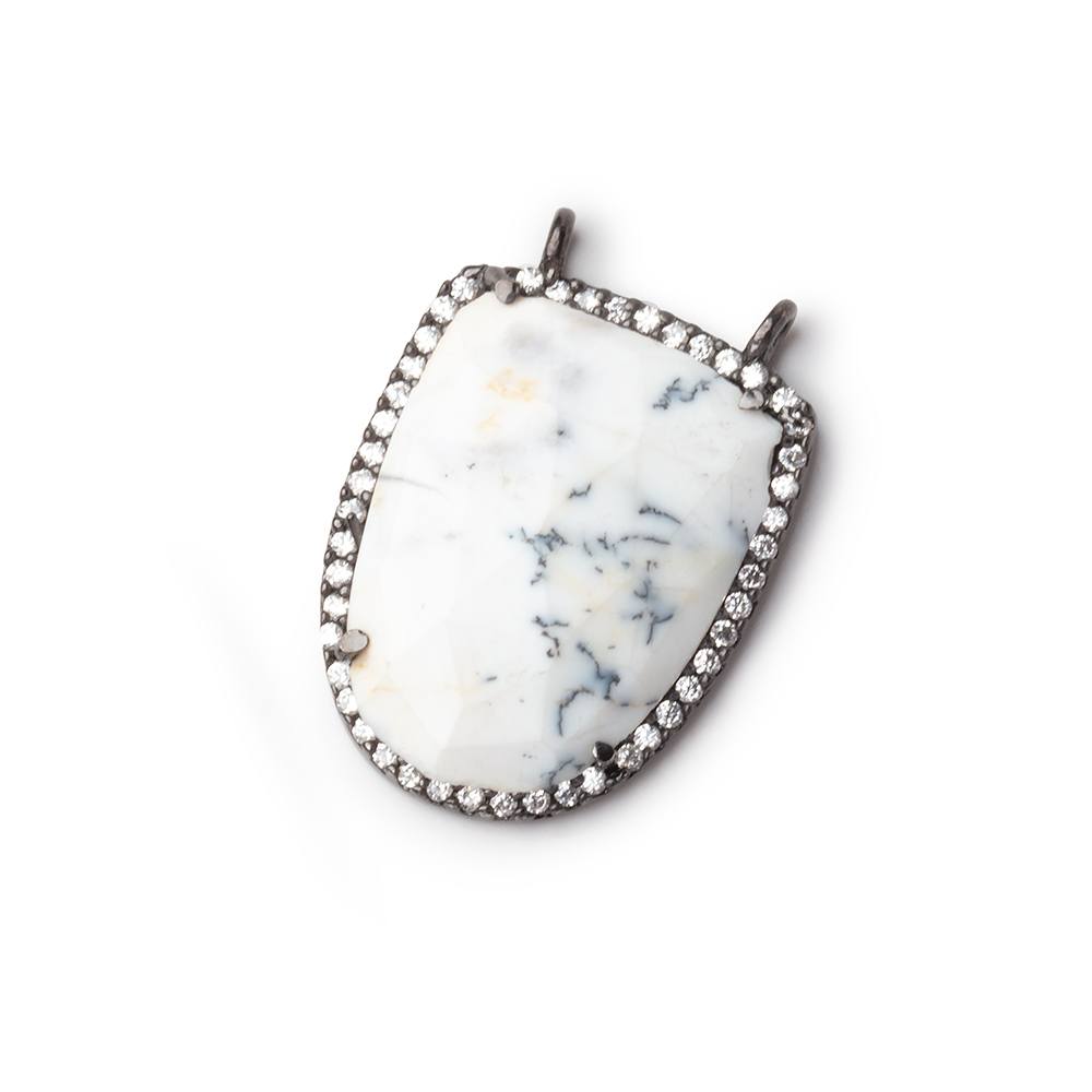 24x19mm Black Gold CZ Bezel Dendritic Opal Shield Connector 1 piece