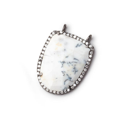 24x19mm Black Gold CZ Bezel Dendritic Opal Shield Connector 1 piece