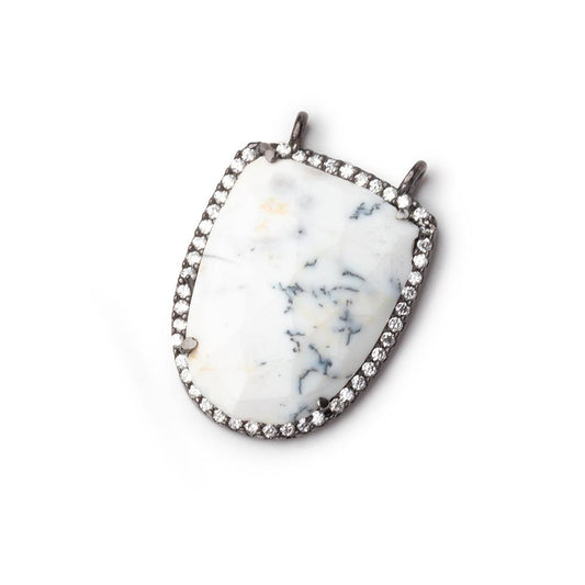 24x19mm Black Gold CZ Bezel Dendritic Opal Shield Connector 1 piece