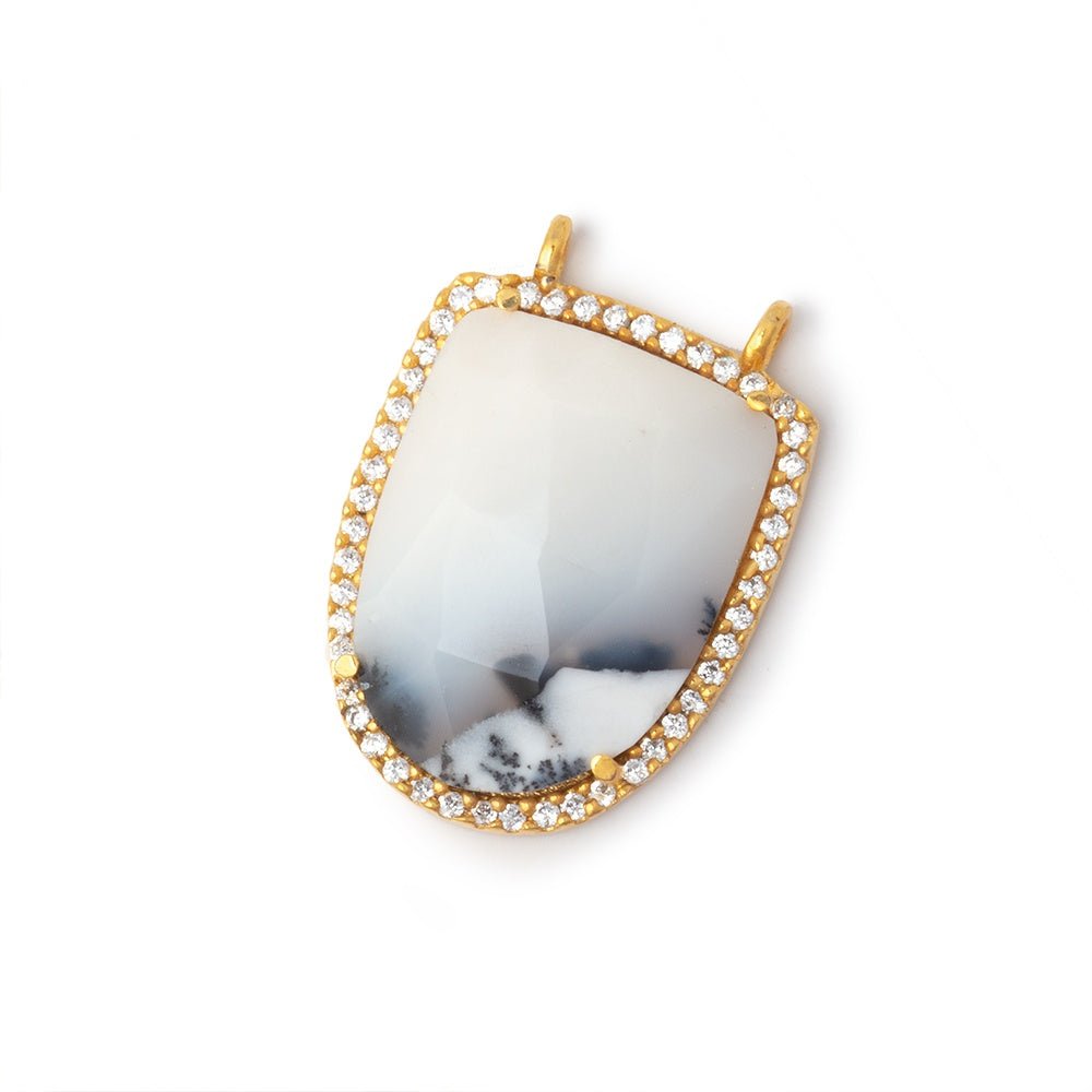 24x19mm Vermeil CZ Bezel Dendritic Opal Shield Connector 1 piece