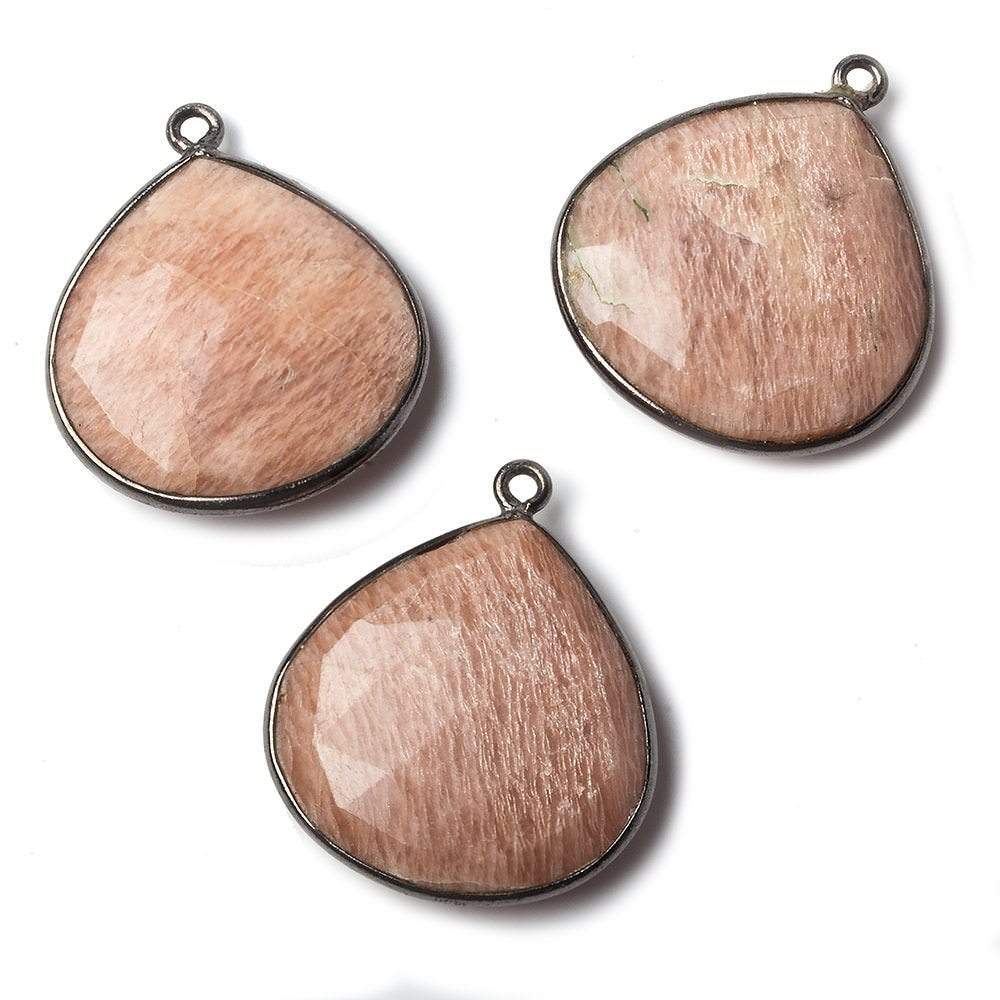 24x20mm Black Gold Bezel Sunstone Faceted Heart Pendant 1 piece