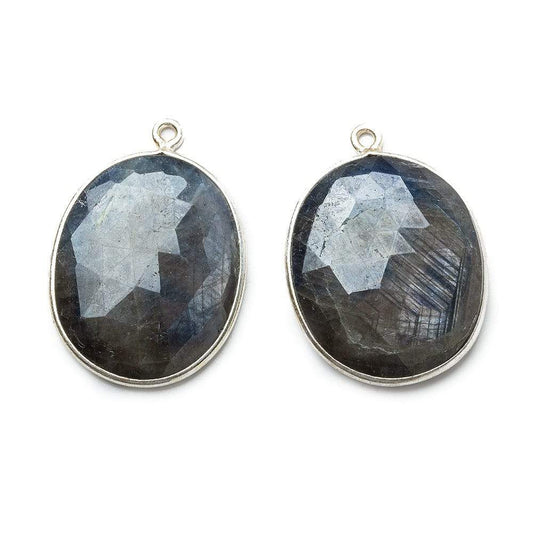 24x20mm Silver .925 Bezel Chocolate Sapphire faceted Oval Pendant Set of 2 pieces