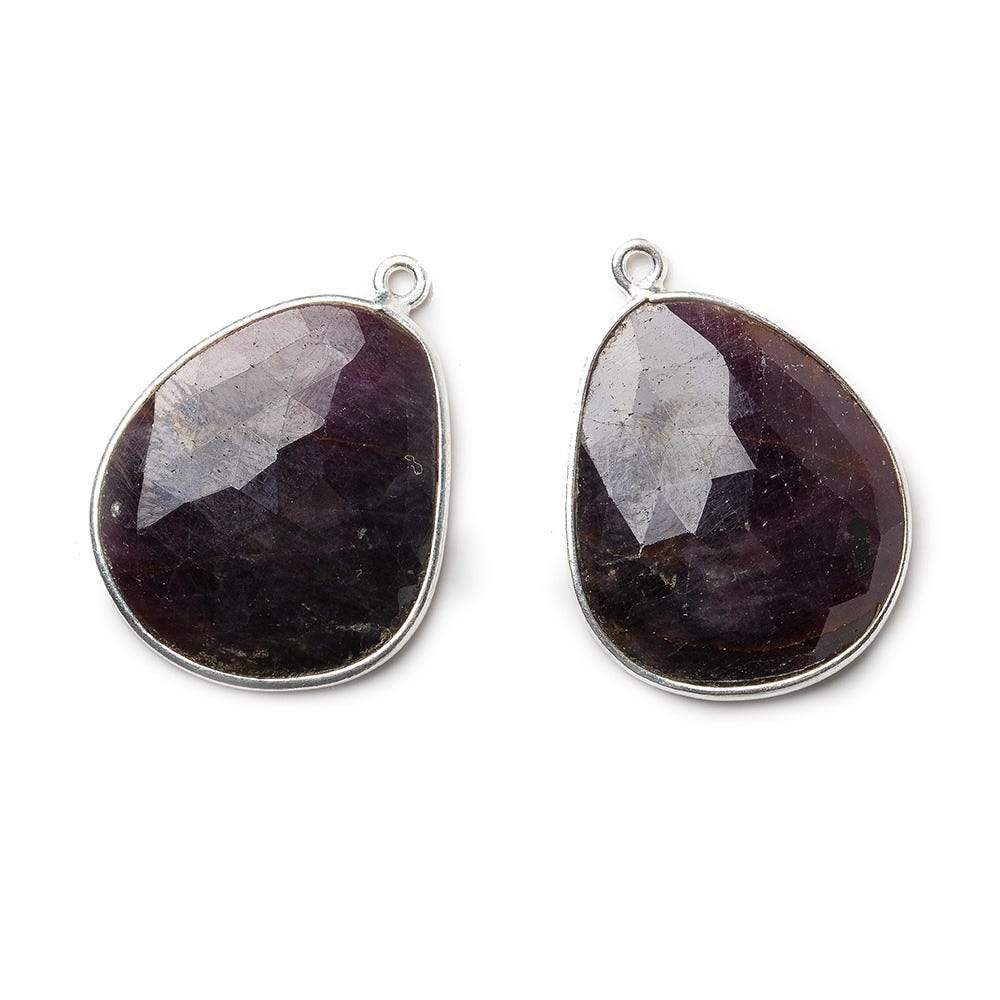 24x21mm Silver .925 Bezel Ruby faceted free shape Pendant Set of 2 pieces