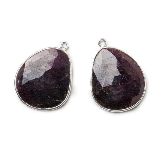 24x21mm Silver .925 Bezel Ruby faceted free shape Pendant Set of 2 pieces