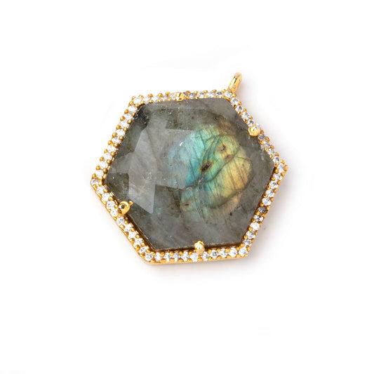 24x21mm Vermeil CZ Bezel Labradorite Hexagon Pendant 1 Focal Bead