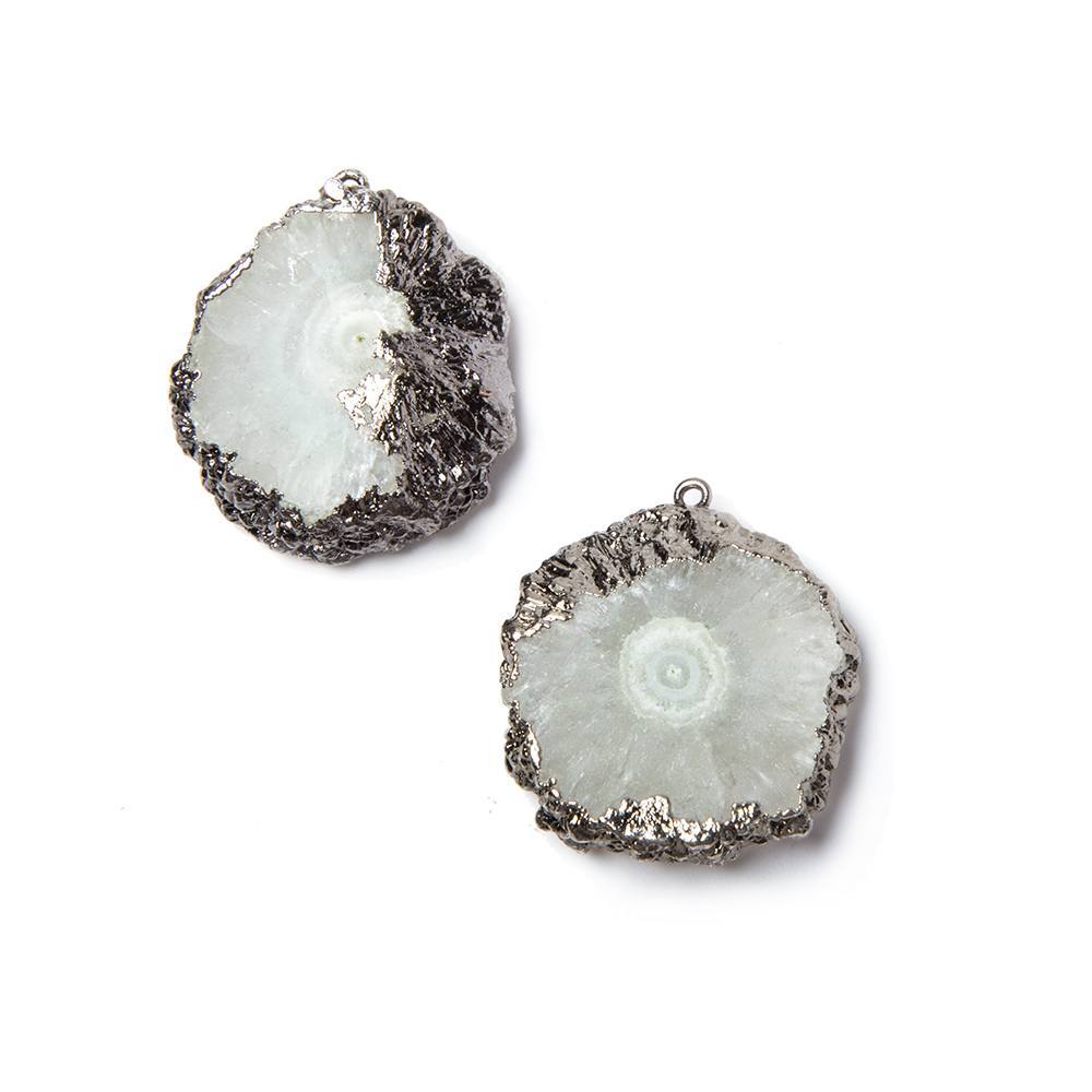 24x22mm Black Gold Leaf Edged Solar Quartz Stalactite Pendant Set of 2