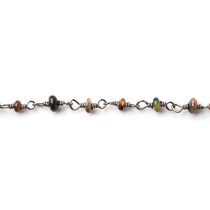3-4mm Black Ethiopian Opal plain rondelle Black Gold on Silver .925 Chain