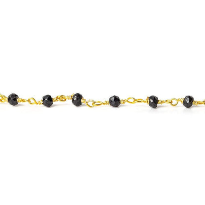 2.5-3mm Black Spinel Faceted Rondelle Gold Wire Wrapped Chain by the Foot