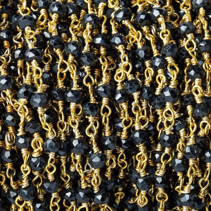 2.5-3mm Black Spinel Faceted Rondelle Gold Wire Wrapped Chain by the Foot