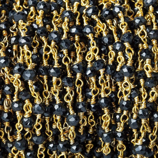 2.5-3mm Black Spinel Faceted Rondelle Gold Wire Wrapped Chain by the Foot