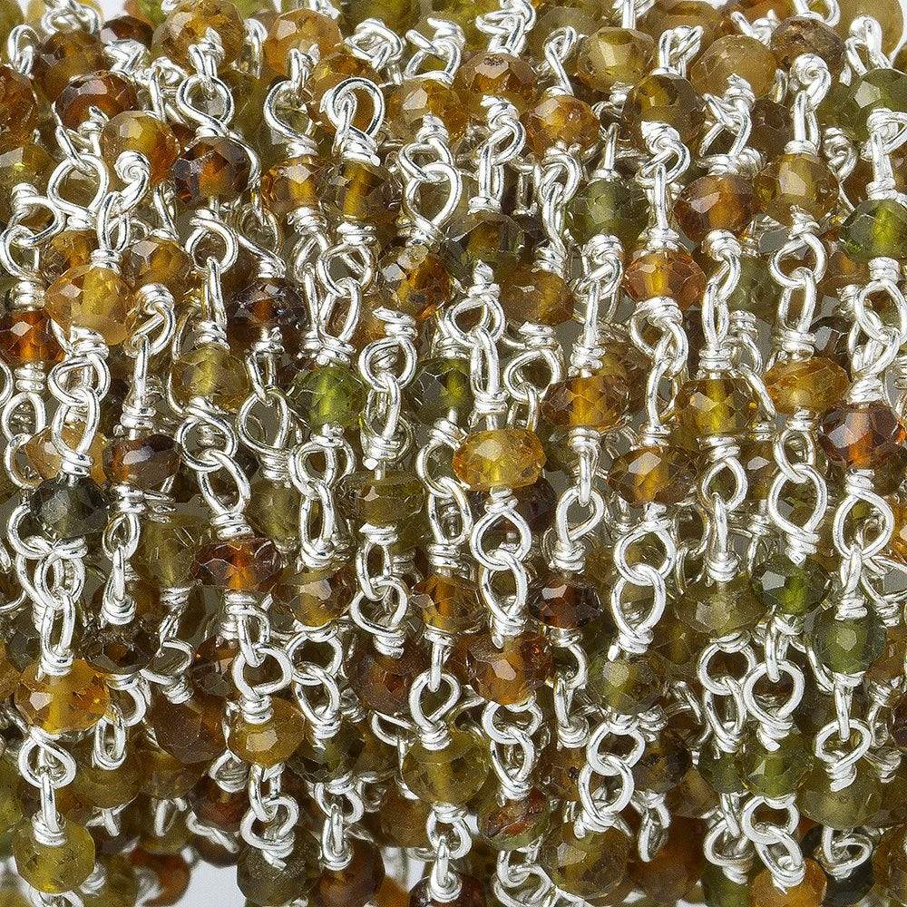 2.5-3mm Green & Brown Tourmaline Sterling Silver Chain by the foot