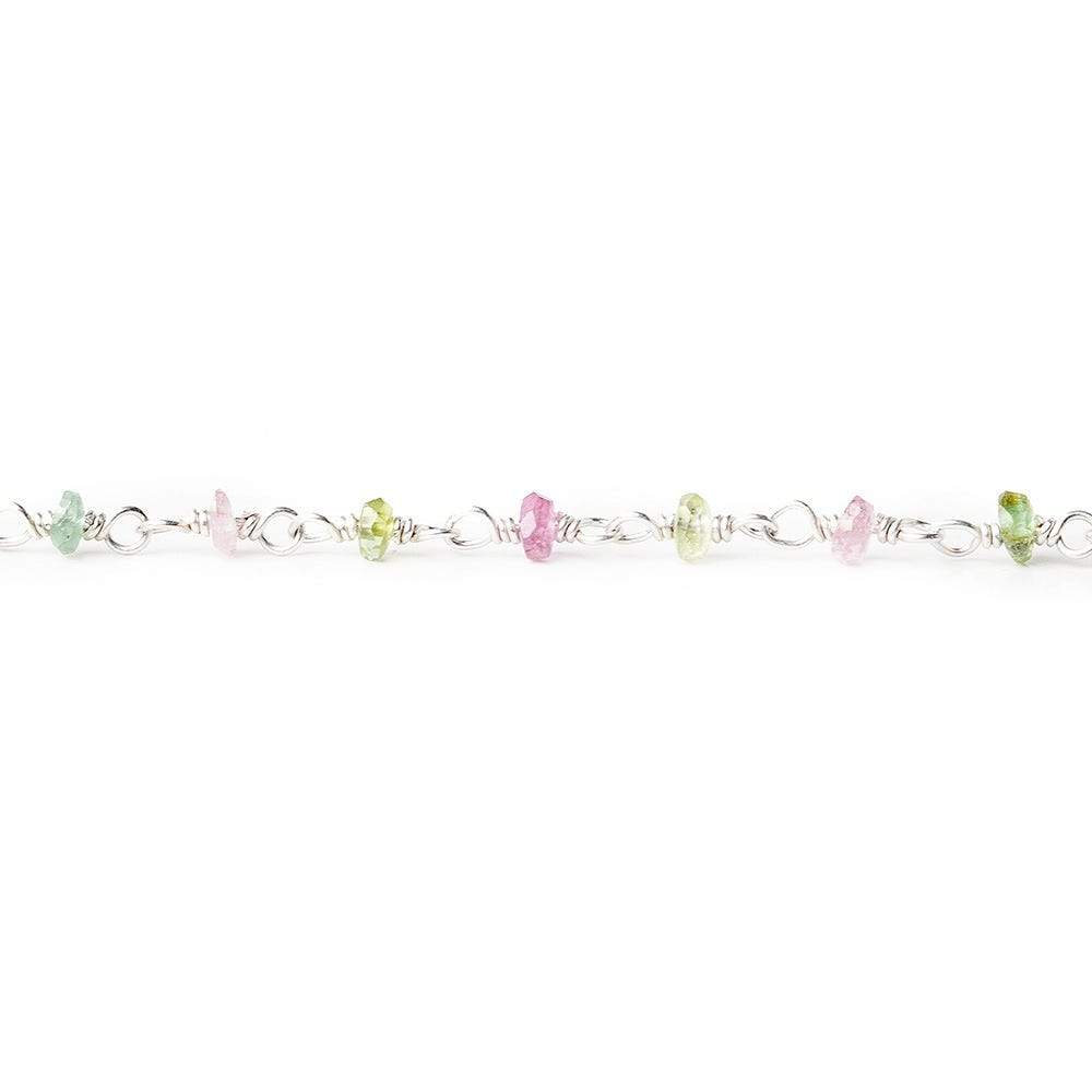 2.5-3mm Multi Color Tourmaline plain rondelle Silver Chain by the foot
