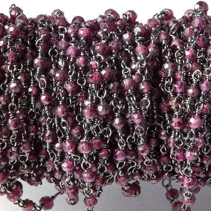 2.5-3mm Rhodolite Garnet rondelle Black Gold plated Chain by the foot 34 pieces