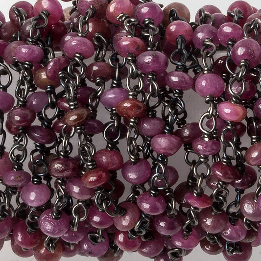 2.5-3mm Ruby plain rondelle Black Gold plated .925 Chain by the foot 48 pieces
