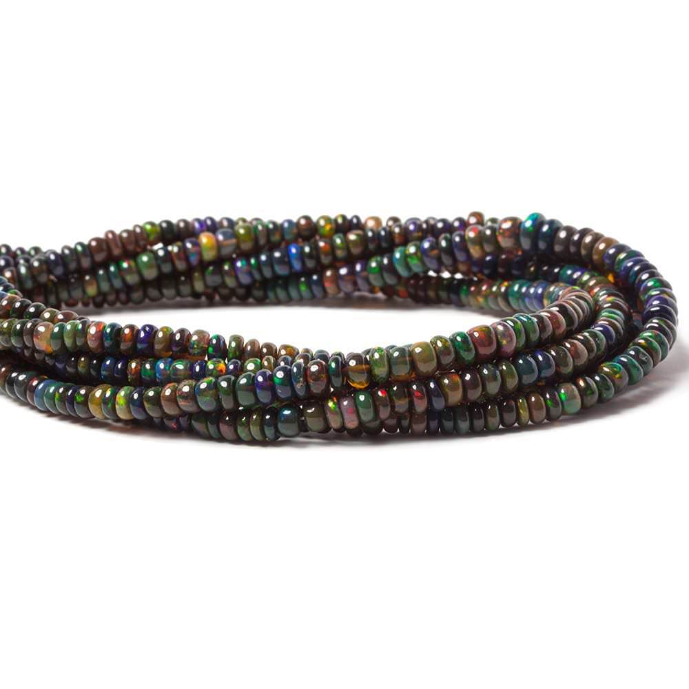 2.5 - 4.5mm Black Ethiopian Opal Plain Rondelle Beads 18 inch 235 pieces