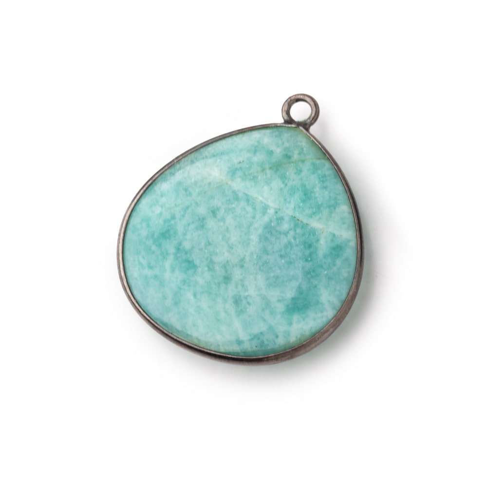 25.5mm Black Gold .925 Bezel Amazonite Plain Heart Pendant 1 Focal Bead