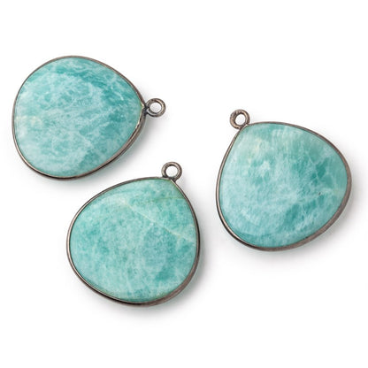 25.5mm Black Gold .925 Bezel Amazonite Plain Heart Pendant 1 Focal Bead