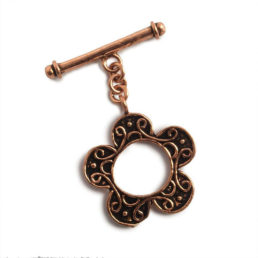25mm Antiqued Copper Flower Power Toggle 1 piece
