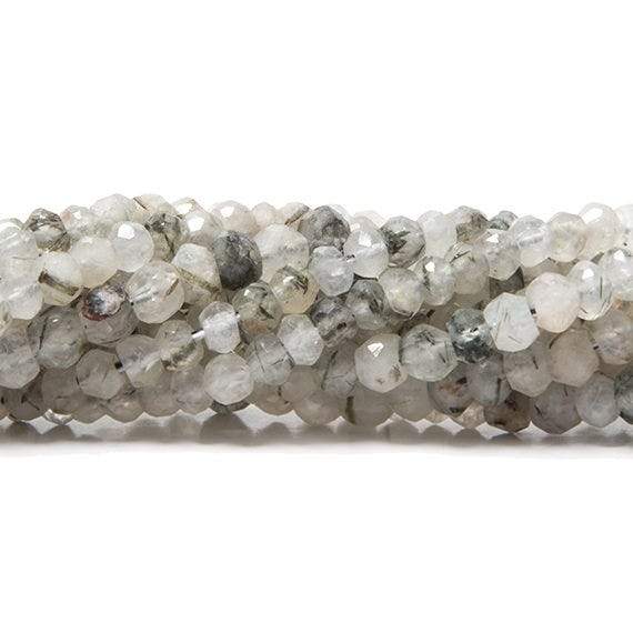 2.5mm Black Tourmalinated Quartz Faceted Rondelles 14 inch 179 beads