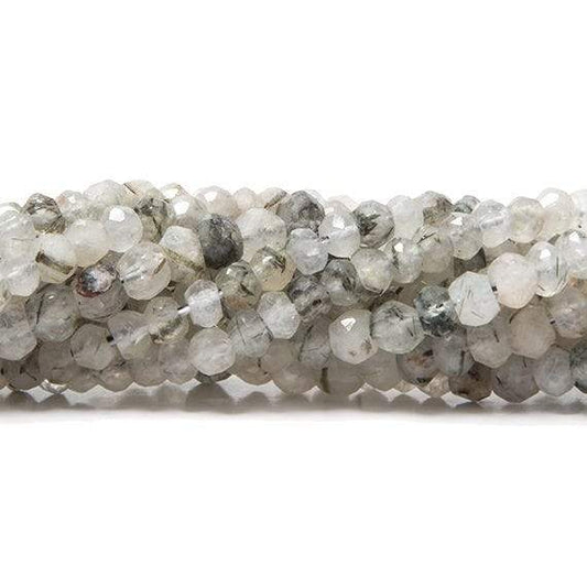2.5mm Black Tourmalinated Quartz Faceted Rondelles 14 inch 179 beads