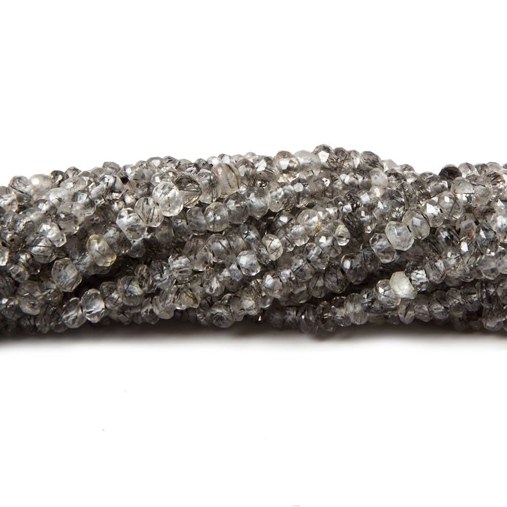 2.5mm Black Tourmalinated Quartz Hand faceted rondelles 14 inch 255 pieces