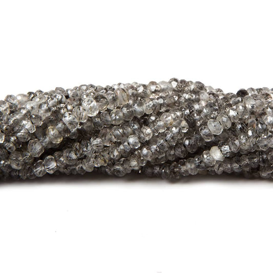 2.5mm Black Tourmalinated Quartz Hand faceted rondelles 14 inch 255 pieces